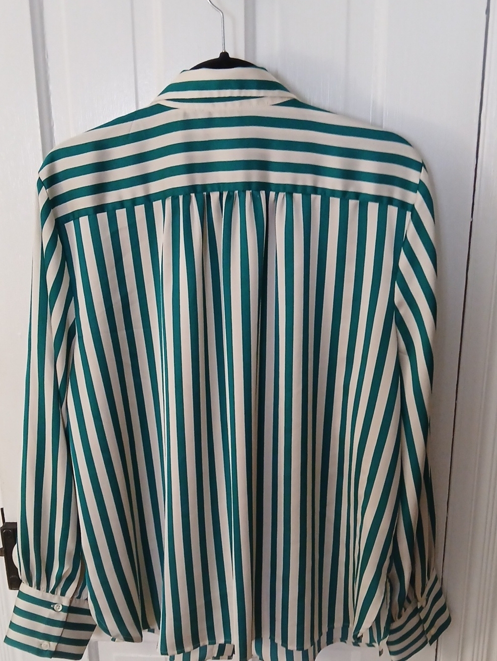 Ann Taylor Teal and White Vertical-Stripe Dress Shirt - Picture 3 of 4